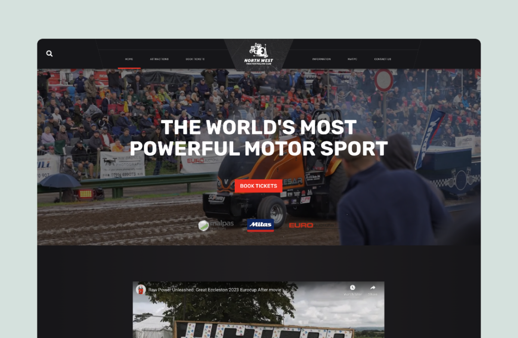 A web design showcasing the North West Tractor Pulling event website, featuring a clean layout and user-friendly navigation.