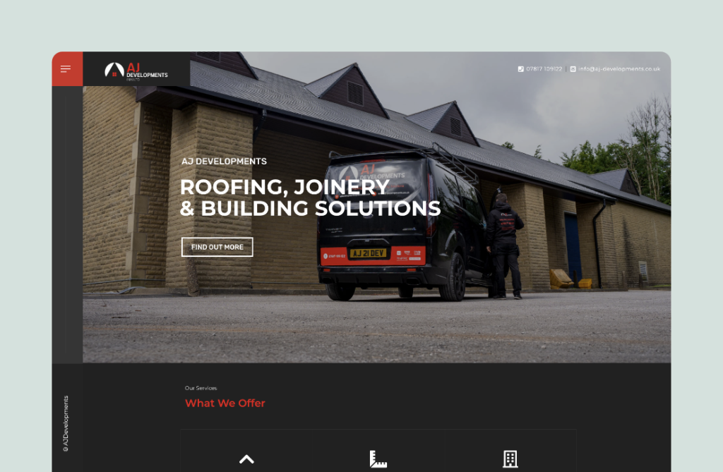 A web design showcasing AJ Developments a civil engineering company, featuring a clean layout and user-friendly navigation.