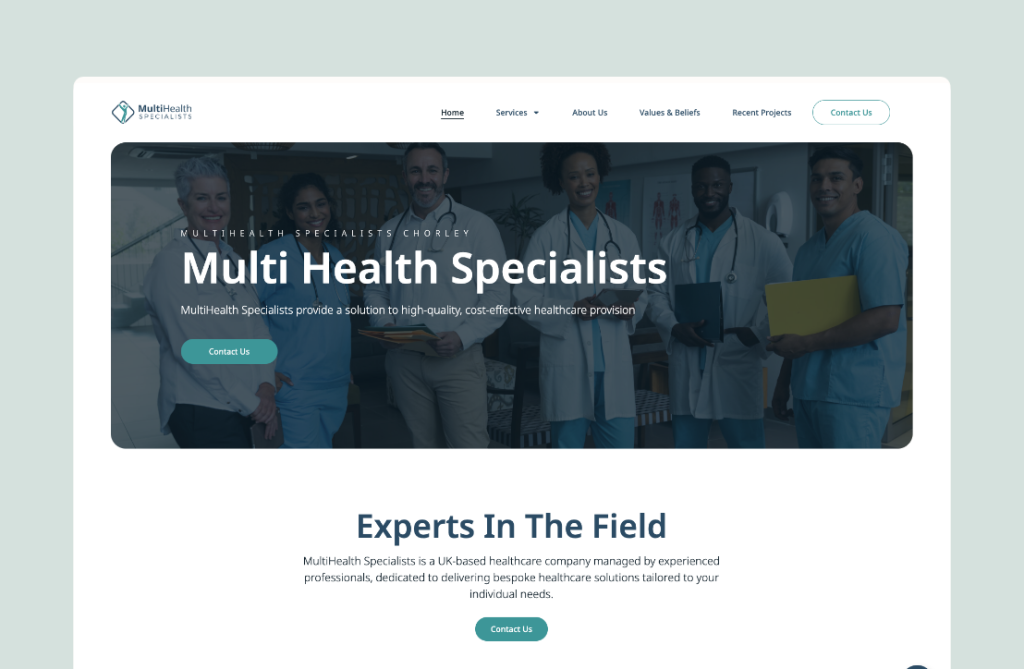 A modern web design showcasing various health specialists, featuring a clean layout and user-friendly navigation.